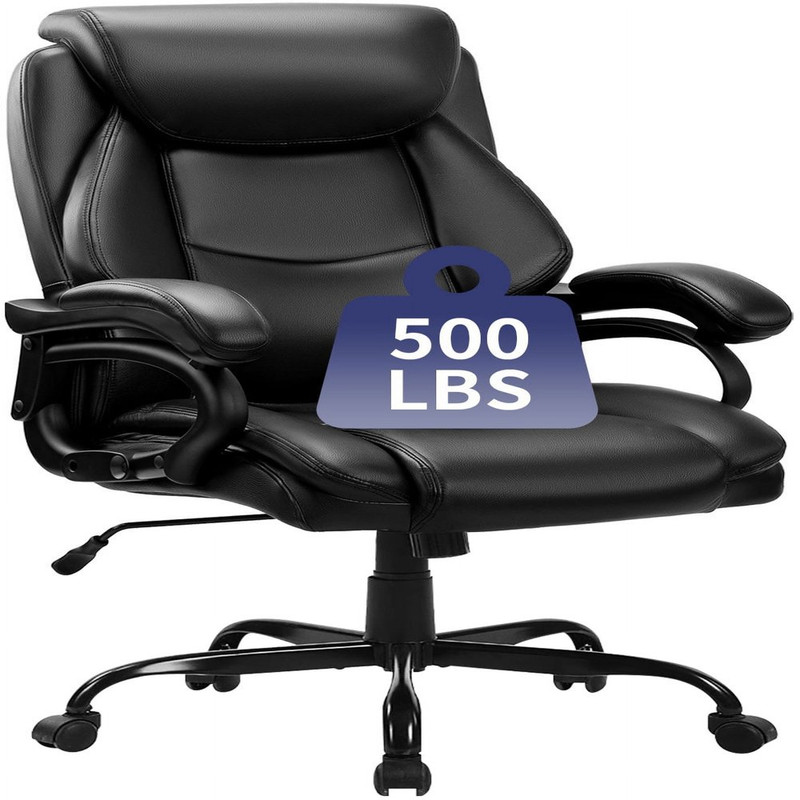 JONPONY 500LBS Big & Tall Office Chair: Ergonomic, Executive Leather-Black