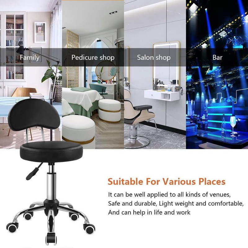 Rolling Stool with Mid Back Height Adjustable Chair PU Leather Swivel Chair w... gallery