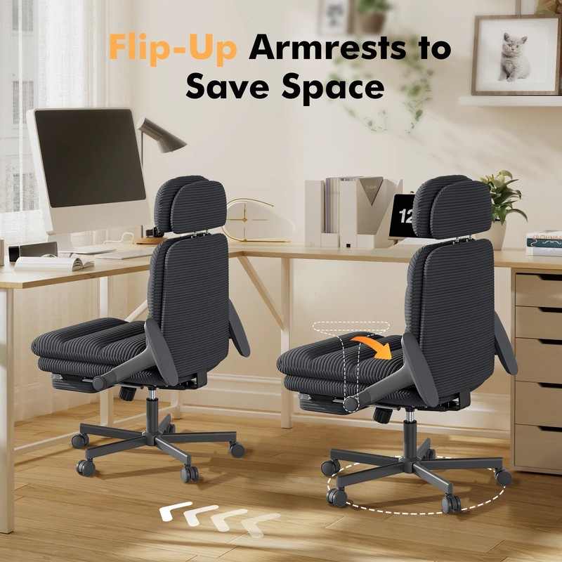 Criss Cross Office Chair G800 Plus Flip Up Arms Corduroy with Foot Rest Pillow gallery