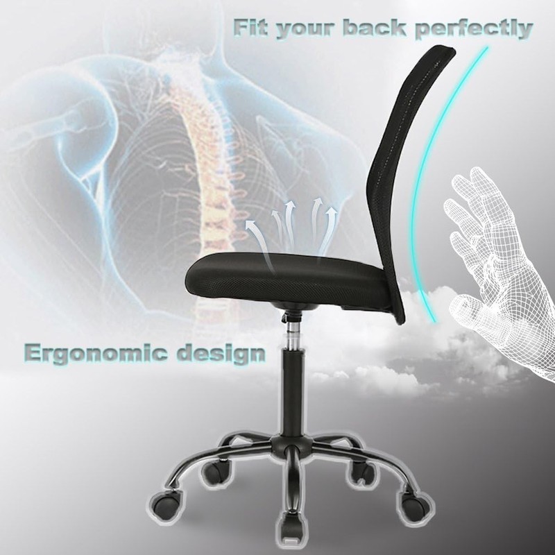 Ergonomic Mesh Office Chair with Lumbar Support - Armless & Swivel for Comfort gallery