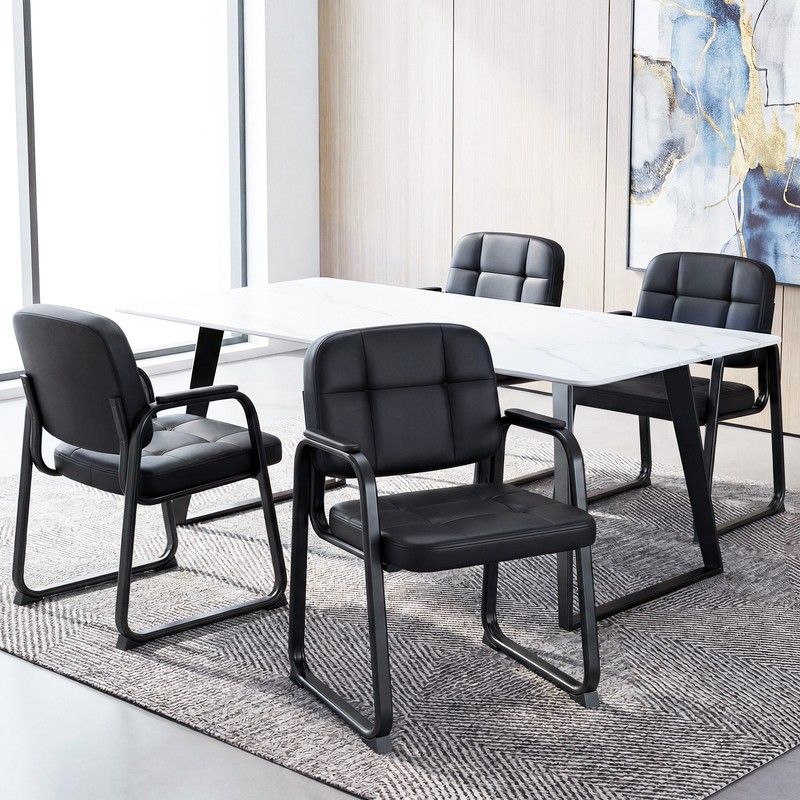 10PCS Leather Office Reception Chairs with Padded Armrests Sled Base Metal Frame gallery