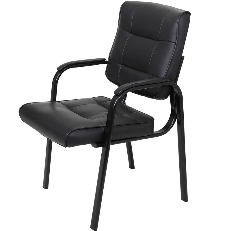 Leather Guest Chair Black Waiting Room Office Desk Side Chairs Reception 4X gallery