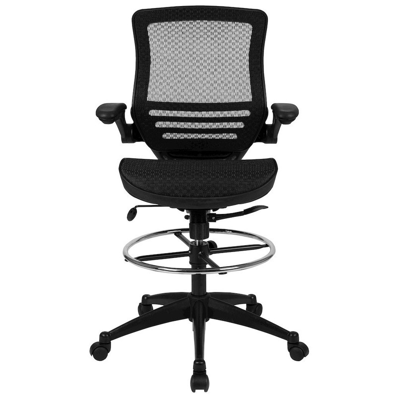 Mid-Back Transparent Black Mesh Drafting Chair with Black Frame and Flip-Up... gallery