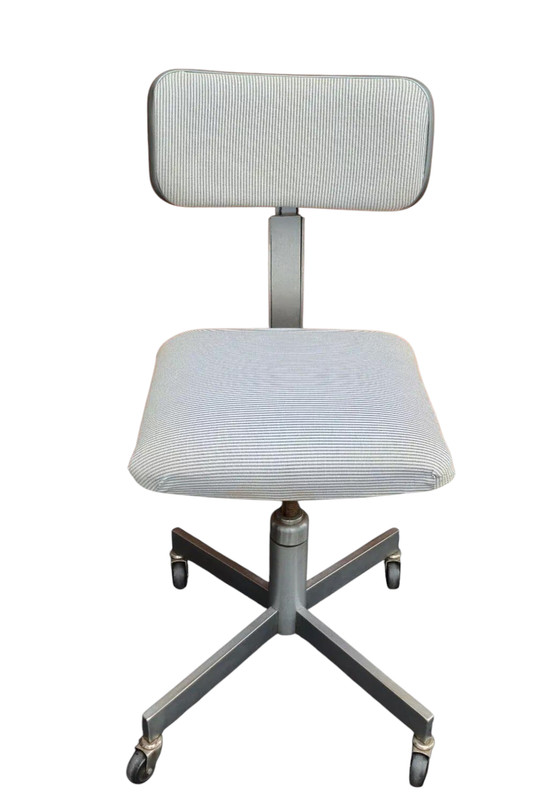 Vintage Mid Century Modern Industrial Chrome Office Chair Domore Swivel Rolling