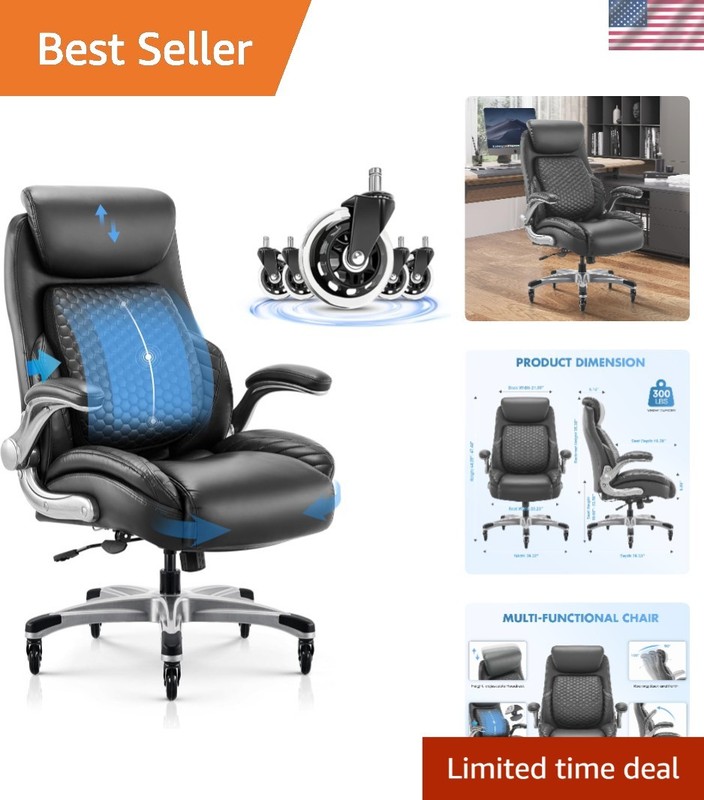 Ergonomic Leather Office Chair with Lumbar Support & Thick Cushion – Black