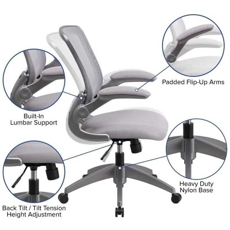 Pemberly Row Modern / Contemporary Mesh Swivel Office Chair in Gray gallery