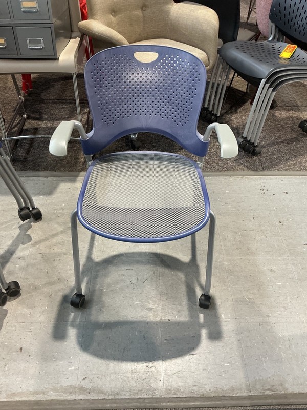 Herman Miller Caper Side / Guest/Stack Chair on Casters w/ Blue Back/Gray Seat