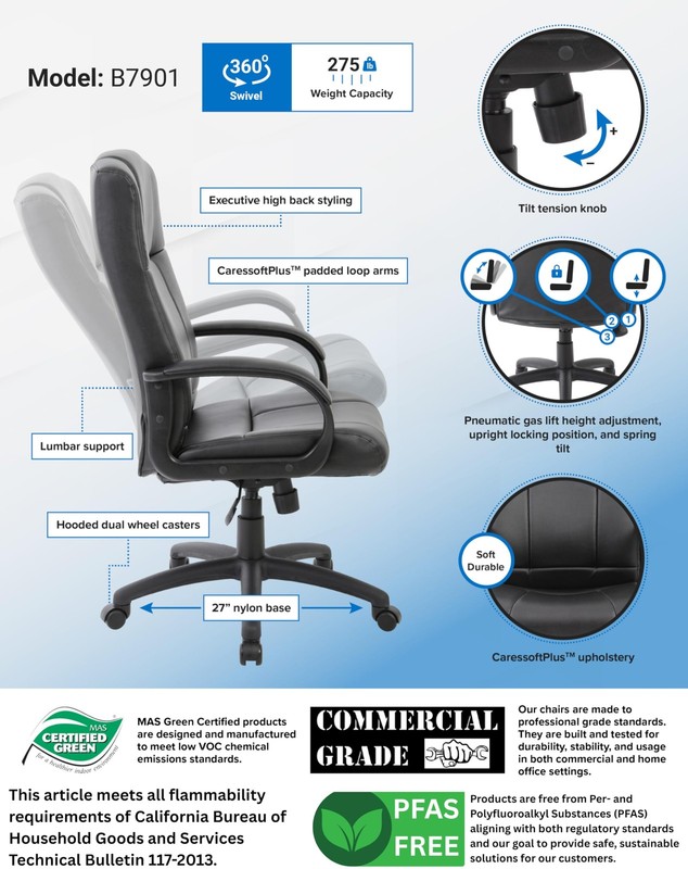 Office Products Caressoft Executive High Back Chair in Black, High-Back (B7901) gallery