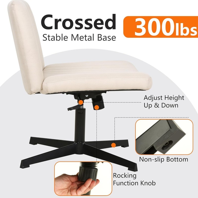 Beige Armless Ergonomic Swivel Desk Chair - Adjustable Comfort for Home Office gallery