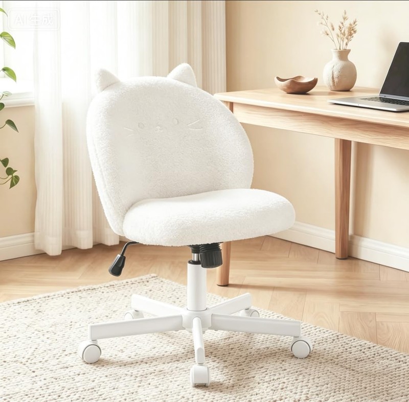 Morkprism Vanity Chair with Cat Back,Armless Desk Chair Cute Small Office Cha…
