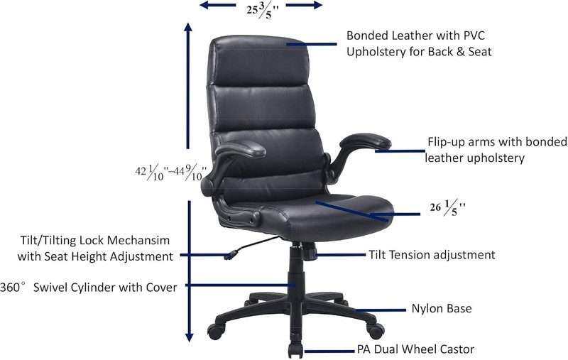 Colline High-Back Office Chair, Leather, Flip-Up Arms, 360° Swivel, Black gallery