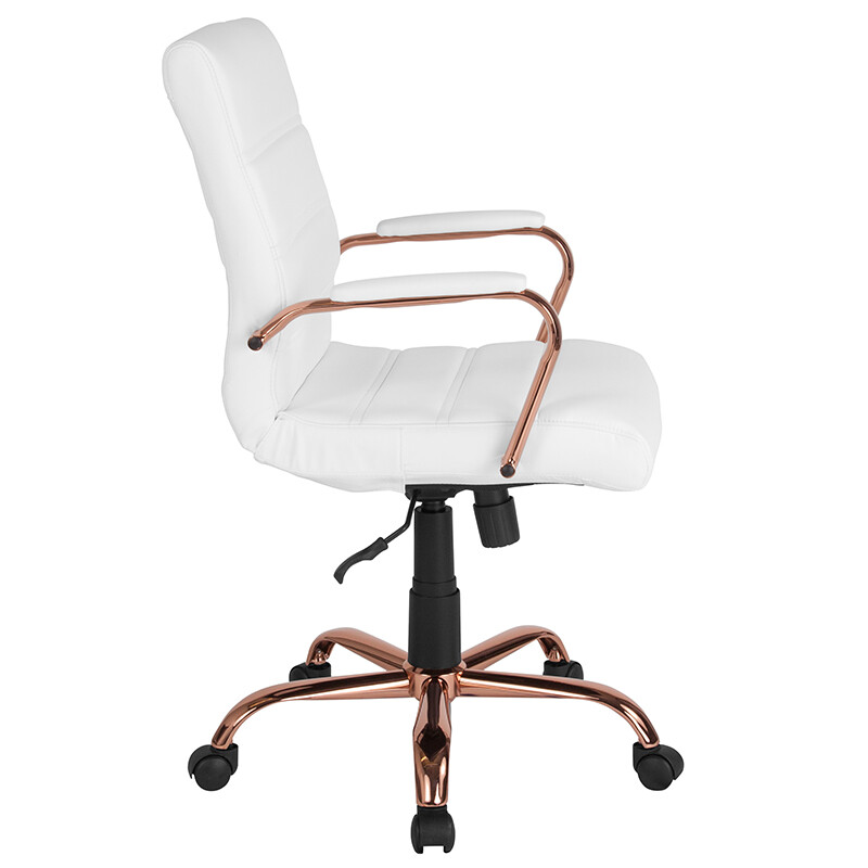 Mid-Back White LeatherSoft Executive Office Chair with Rose Gold Frame & Arms gallery