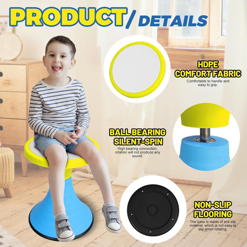 Color Block Kids Wobble Stool, 360° Swivel Chair for Home & Classroom, Yellow gallery