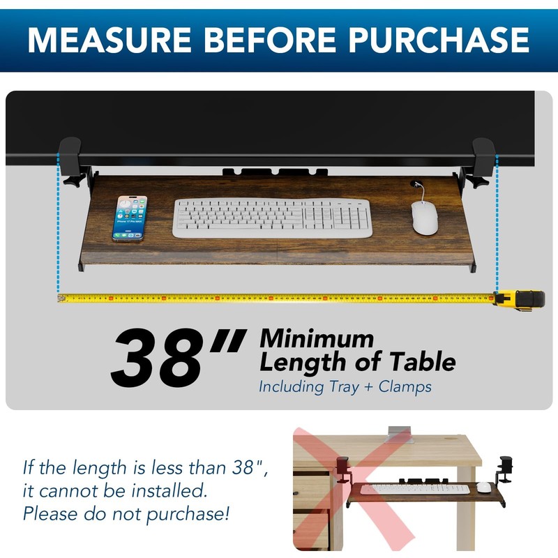 Keyboard Tray Under Desk Pull Out with Extra Sturdy C Clamp Mount System, 32.... gallery