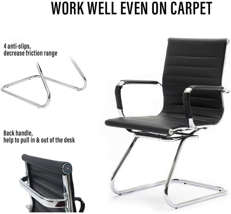 New Set of 4 Office Desk Chairs PU Leather No Wheels Black Fast Shipping gallery