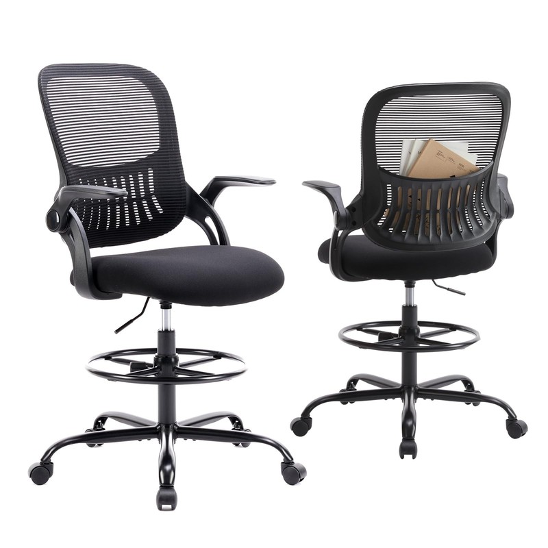 DUMOS Drafting Chair for Standing Desk, Counter Height Adjustable, Flipup Arm…
