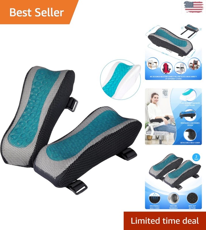 Set of 2 Ergonomic Memory Foam Armrest Pads with Cooling Gel - Ultimate Comfort