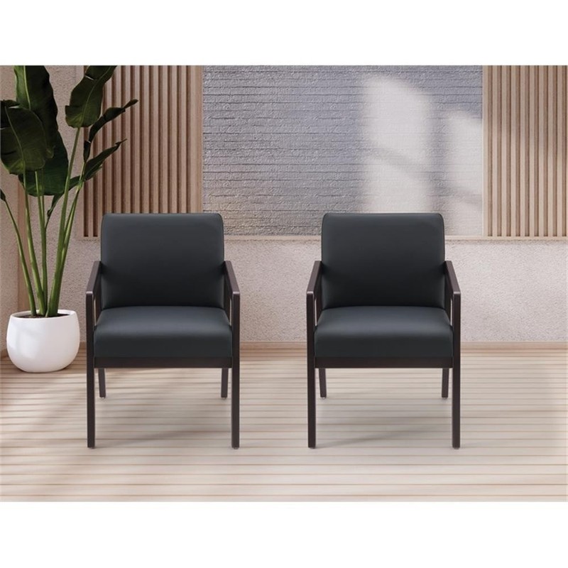 Scranton & Co Black Faux Leather Visitor Chair with Espresso Wood Finish gallery