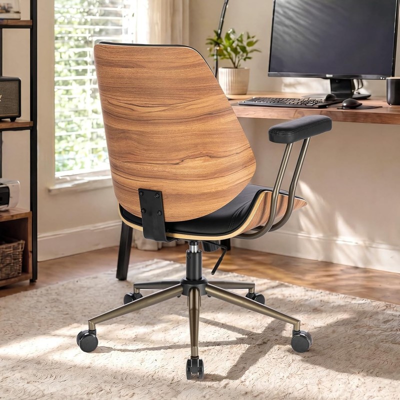 Modern Mid Back Home Office Chair, Adjustable Swivel Desk Chair with Armrests... gallery