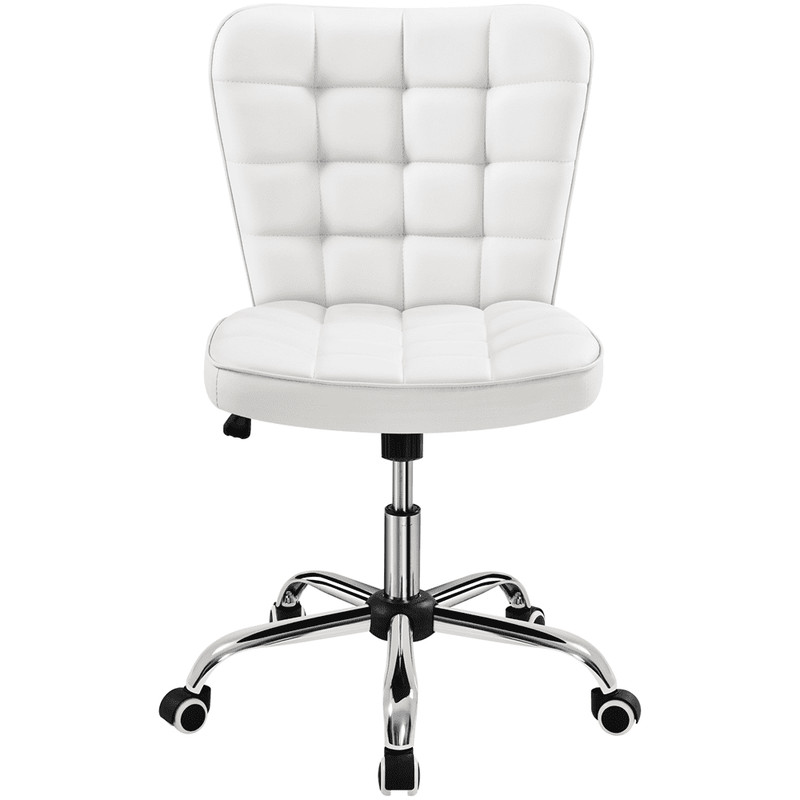 Tufted Faux leather Armless Desk Chair Home Office White Modern