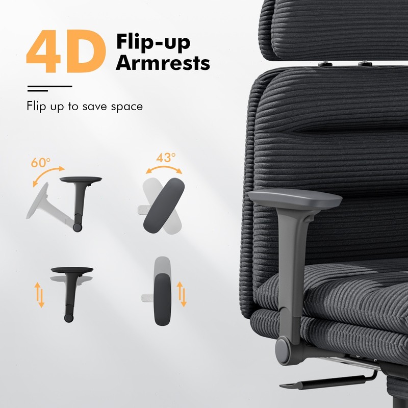 Criss Cross Office Chair G800 Plus Flip Up Arms Corduroy with Foot Rest Pillow gallery