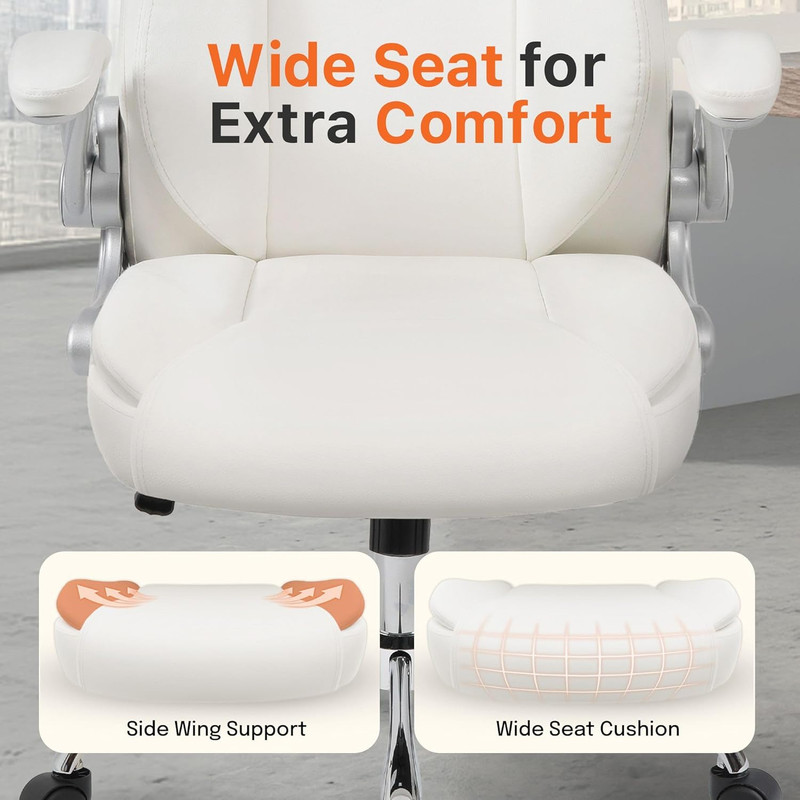 Silla ergonomica de oficina gamer blanca de cuero PU con reposabrazos abatibles gallery