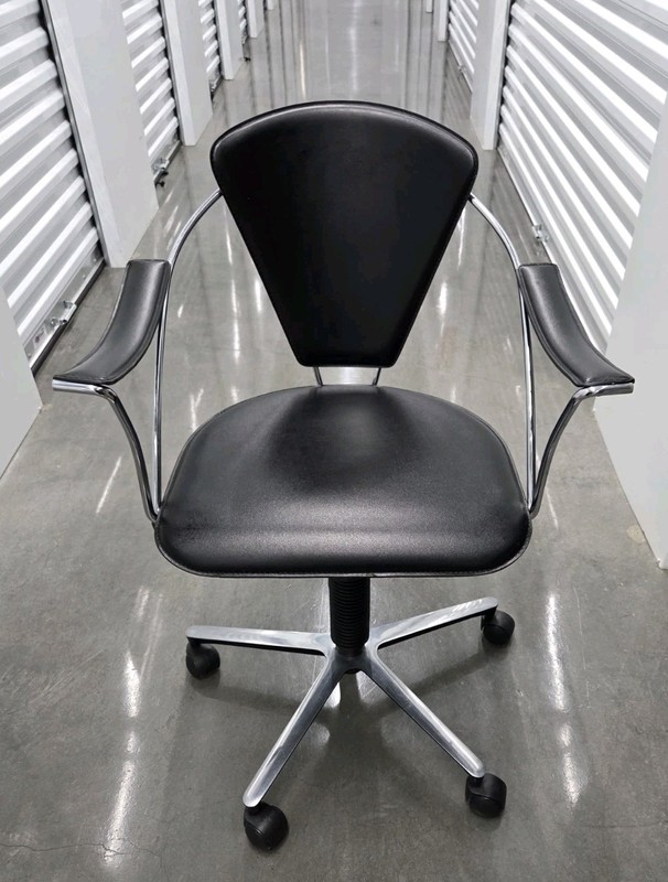 Vintage MK2 Italian Black Leather & Chrome Office Desk Chair Sleek Modern MCM