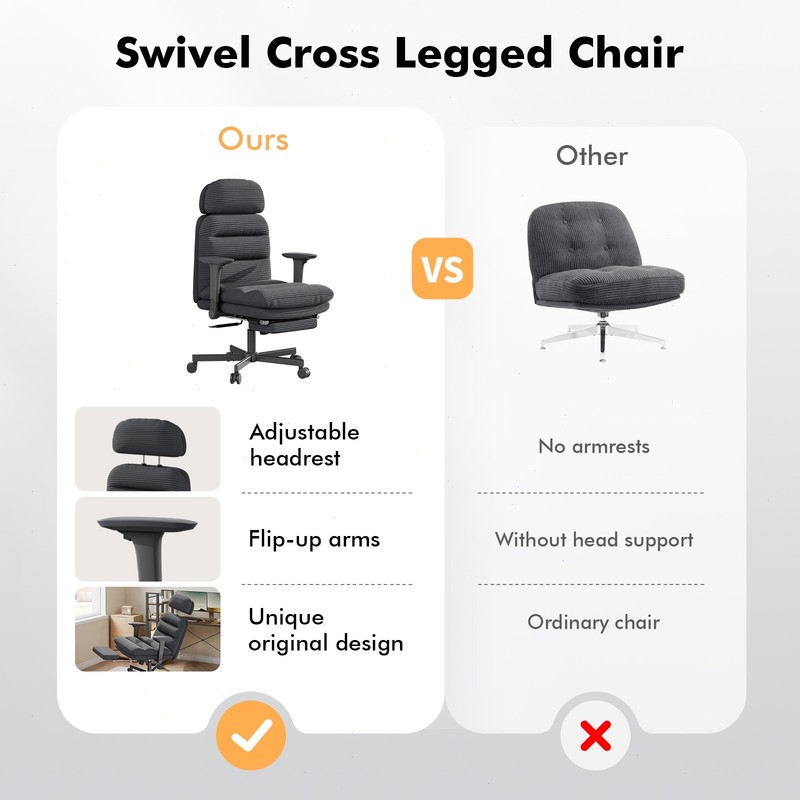 Criss Cross Office Chair G800 Plus Flip Up Arms Corduroy with Foot Rest Pillow gallery