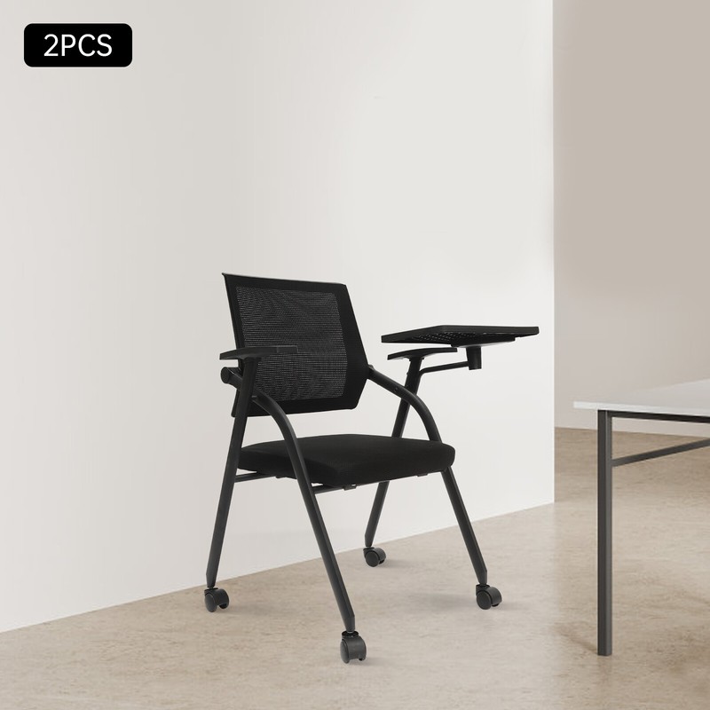 Set of 2 Black Conference Chairs - Ergonomic Mesh Back, Wheels, Stackable gallery