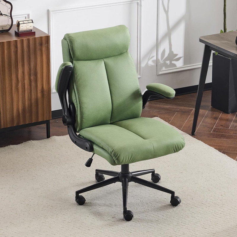Ergonomic Rolling Office Chair with Padded Arms & 360° Swivel - Pu Green