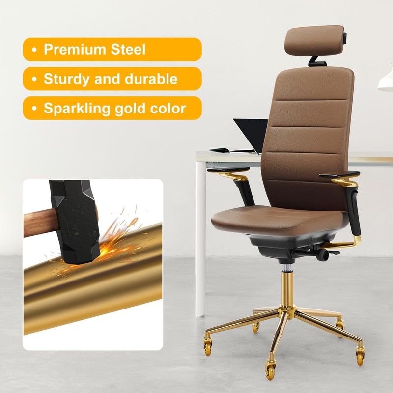 Frassie Home Office Gaming Chair Metal Base Replacement Set with Bottom Gold gallery