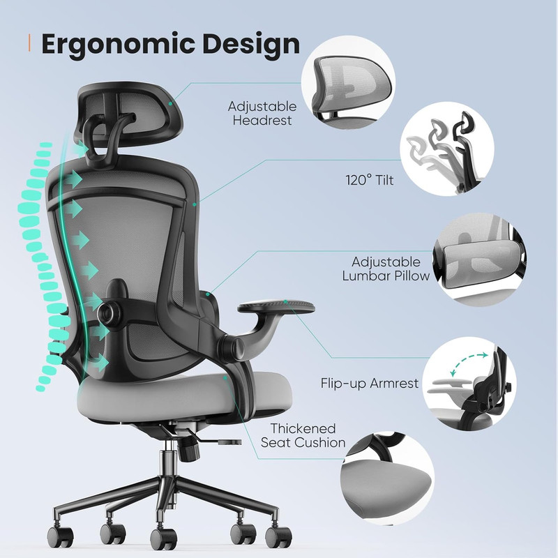 Executive Office Ergonomic Desk Chair, 300 LBS Home Mesh Chairs with Wheels, 2D gallery