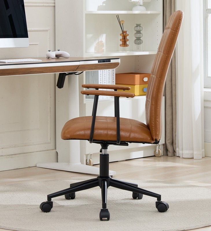PU Faux Leather Home Office Chair High Back Computer Swivel Seat Armrest Brown gallery