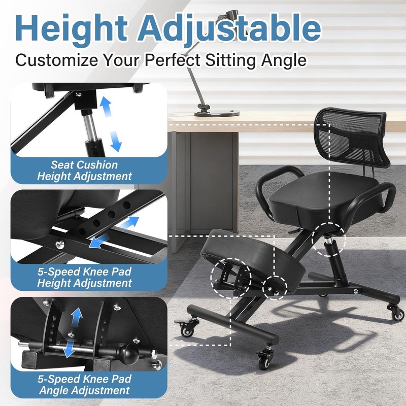 Ergonomic Kneeling Chair Black Adjustable Posture Stool With Angled Seat Black gallery