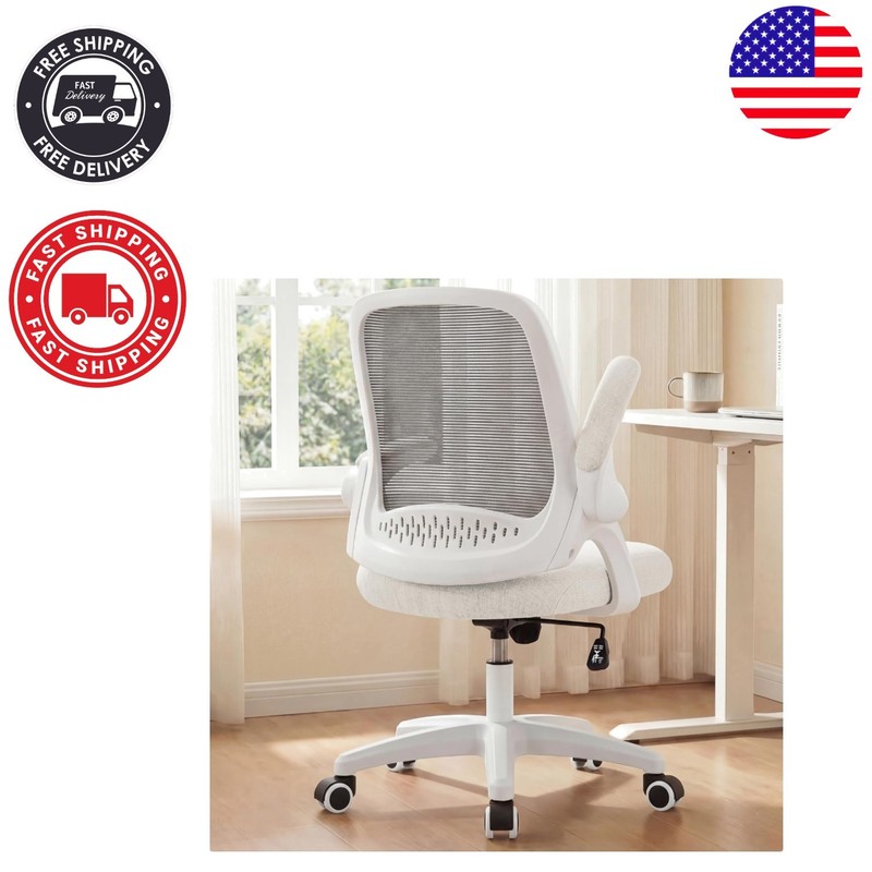 Compact Ergonomic Computer Chair with Adjustable Height & Swivel Action – Ivory