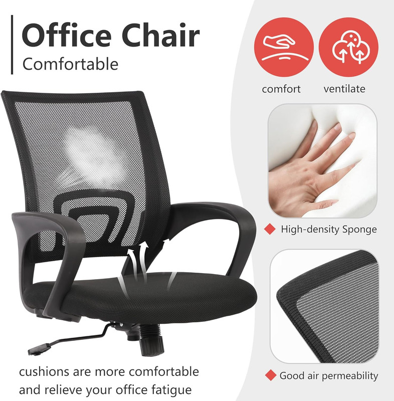 Paylesshere Ergonomic Mid-Back Task Chair w/ Lumbar Support Black gallery