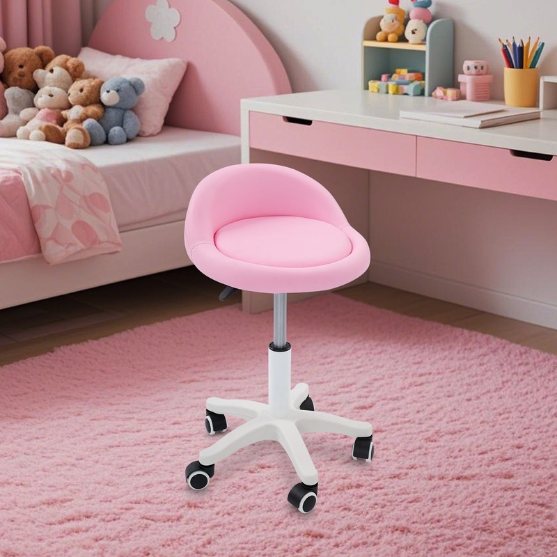 Beauty Salon Chair Height Adjustable Pink Rolling Stool For Makeup Hair Salons
