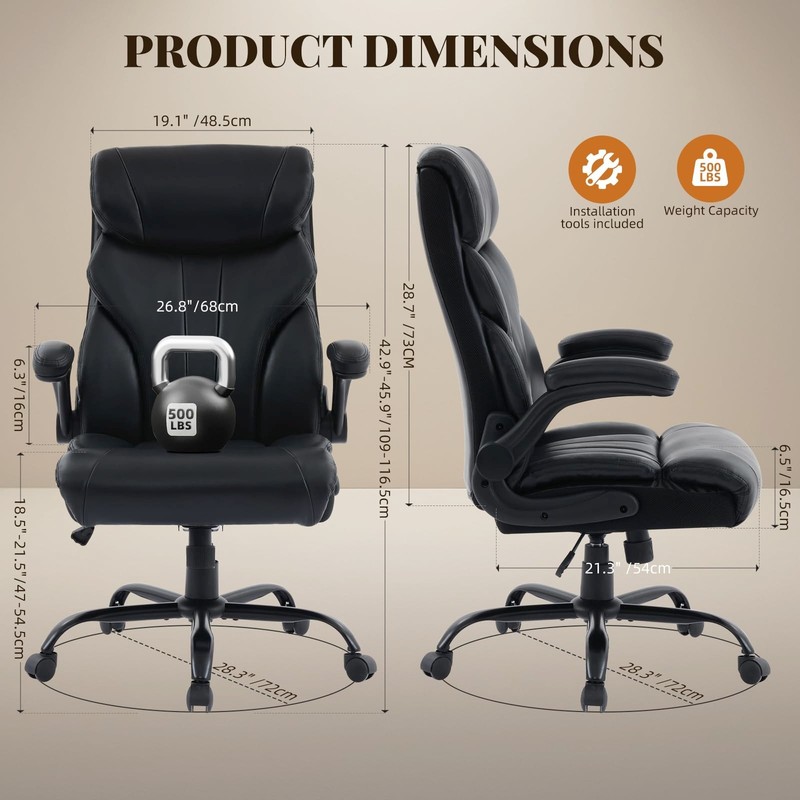Big and Tall Office Chair Reclining High Back Leather Computer Chair 500LBS gallery