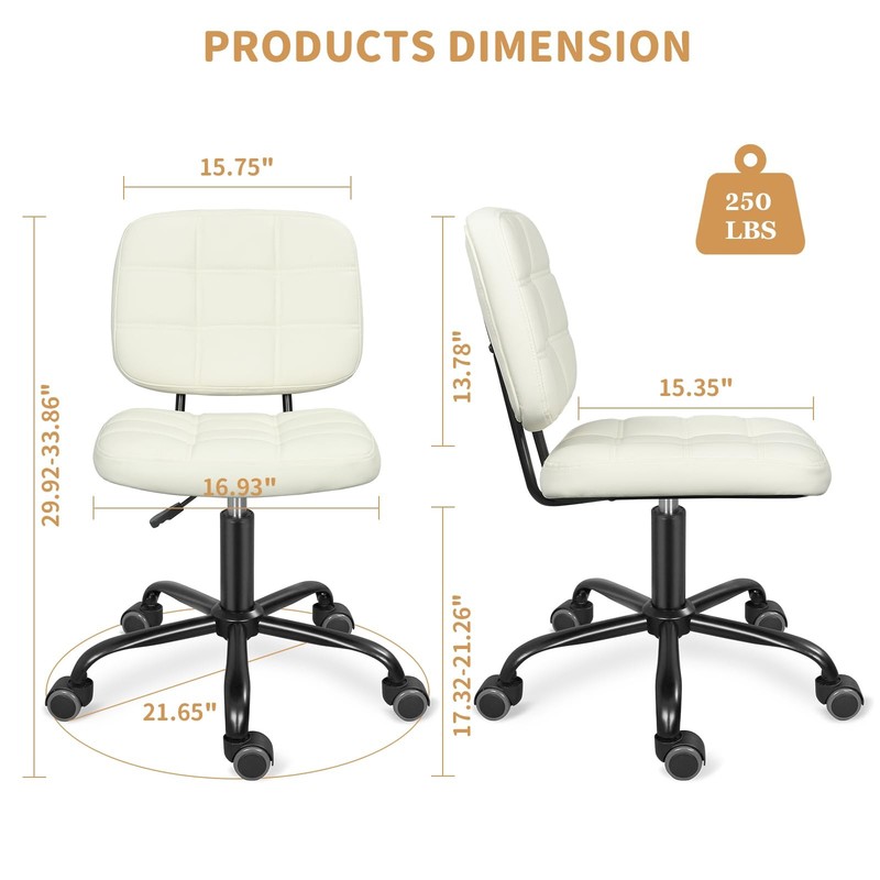 Armless Home Office Desk Chair with Wheels, Modern Ergonomic Drafting Rolling... gallery