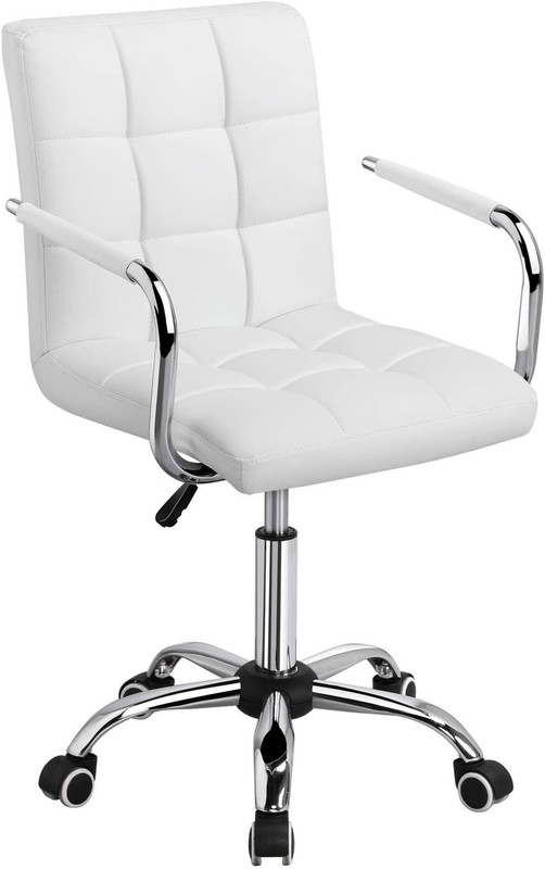 Modern White Desk Chair with Wheels, Armrests & 360° Swivel – Adjustable PU Leat