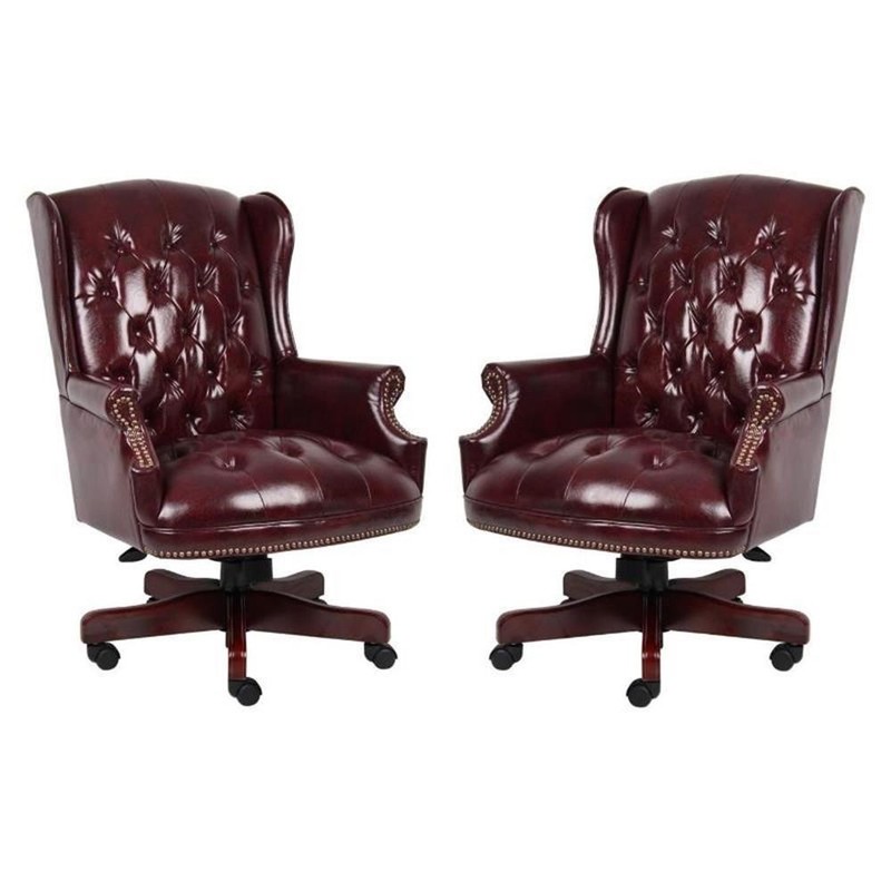 Home Square 2 Piece High Back Faux Leather Tufted Executive Chair Set in Oxblood