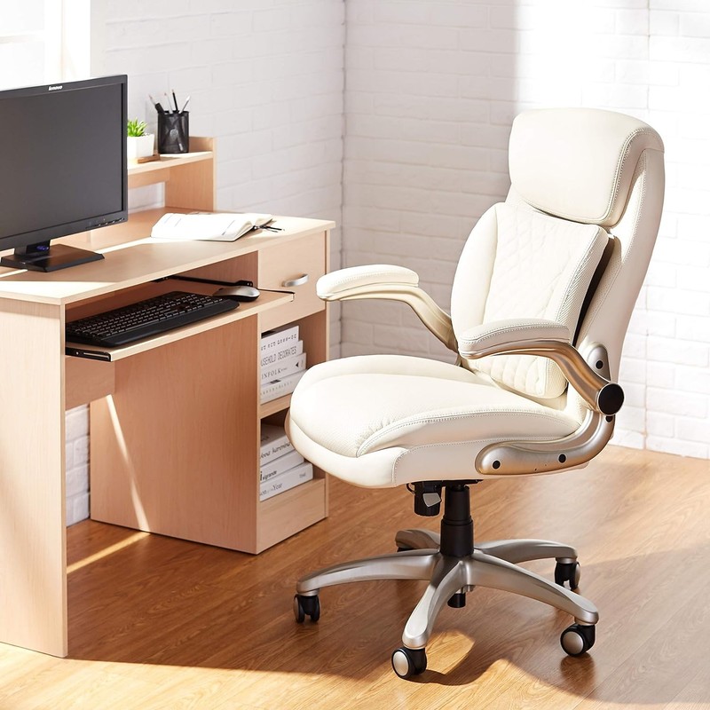 Amazon Basics Ergonomic Executive Office Chair Cream Leather gallery