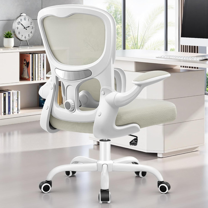 White Ergonomic Office Chair with Adjustable Lumbar Support and Flip-Up Armrests gallery