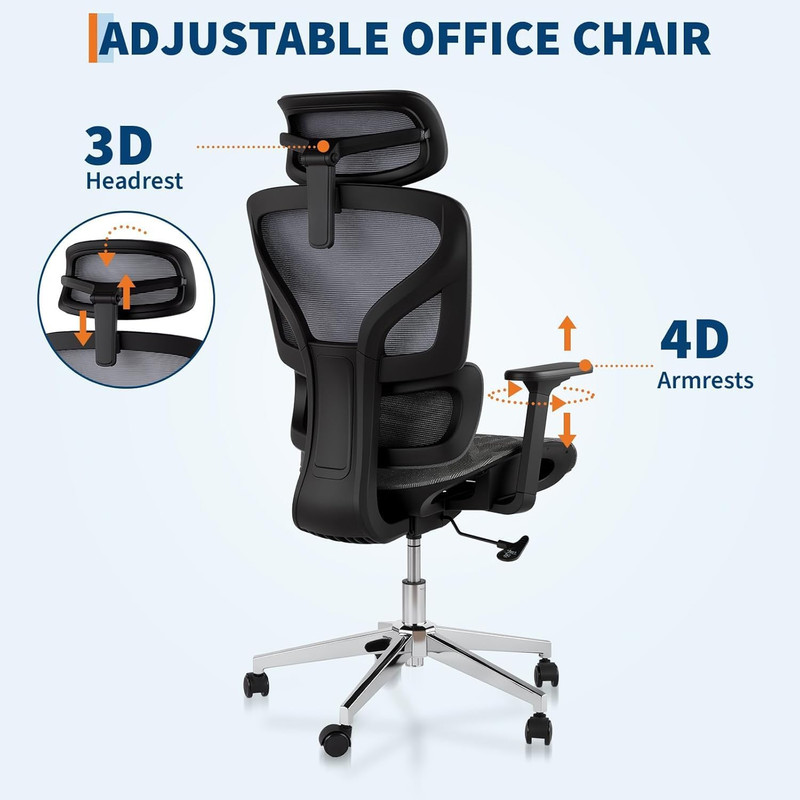 Ergonomic Oversized Office Chair - 440LBS, Adjustable, 3D Armrests, Gray gallery