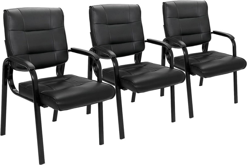 3PCS Classic Leather Guest Reception Waiting Room Office Desk Side Chairs Black