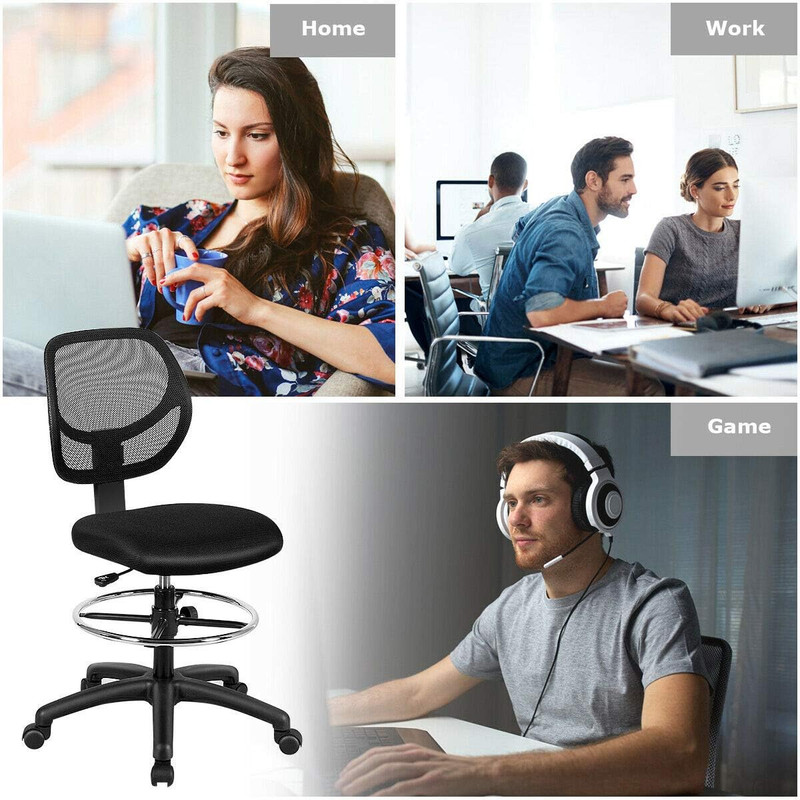 Ergonomic Height Adjustable Drafting Chair with Footrest, Black gallery