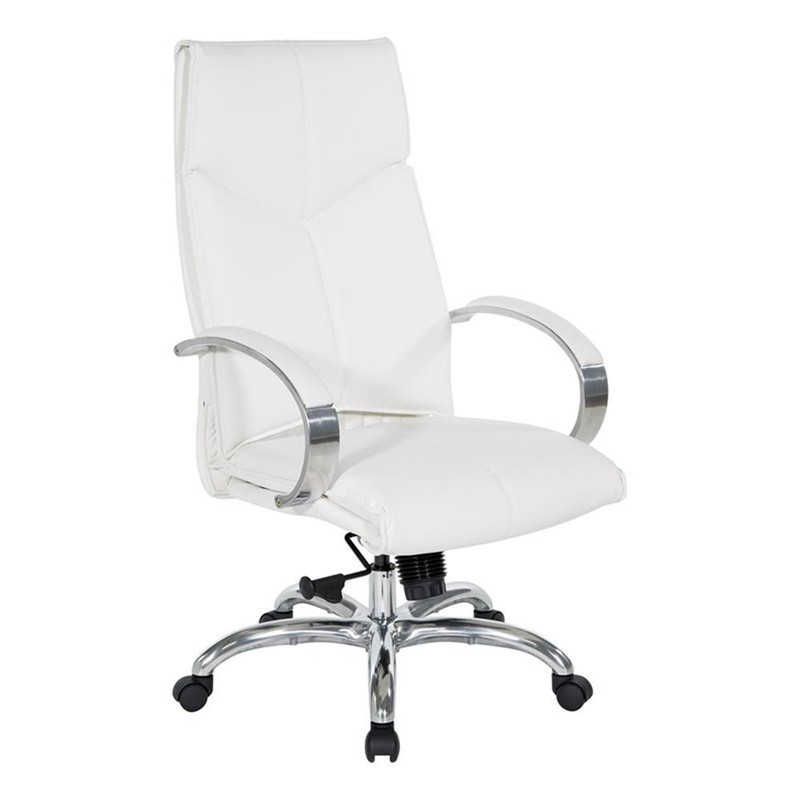Scranton & Co White Faux Leather High Back Executive Chair with Aluminum Base