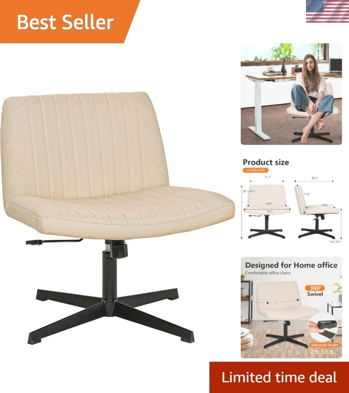 Beige Armless Ergonomic Swivel Desk Chair – Adjustable Comfort for Home Office