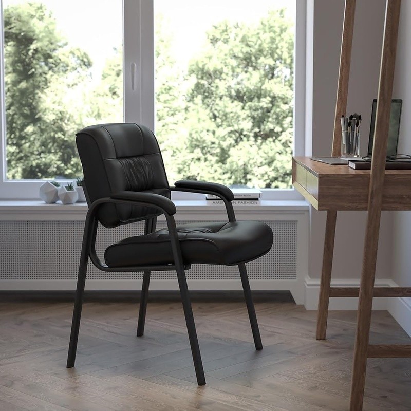 Executive Side Chair Padded Arms Leather Upholstery Office Reception Furniture gallery