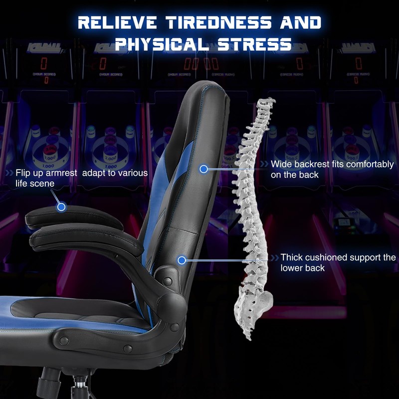 Computer Video Game Desk Chair - Ergonomic Comfy Lumbar , PU Leather with Fli... gallery